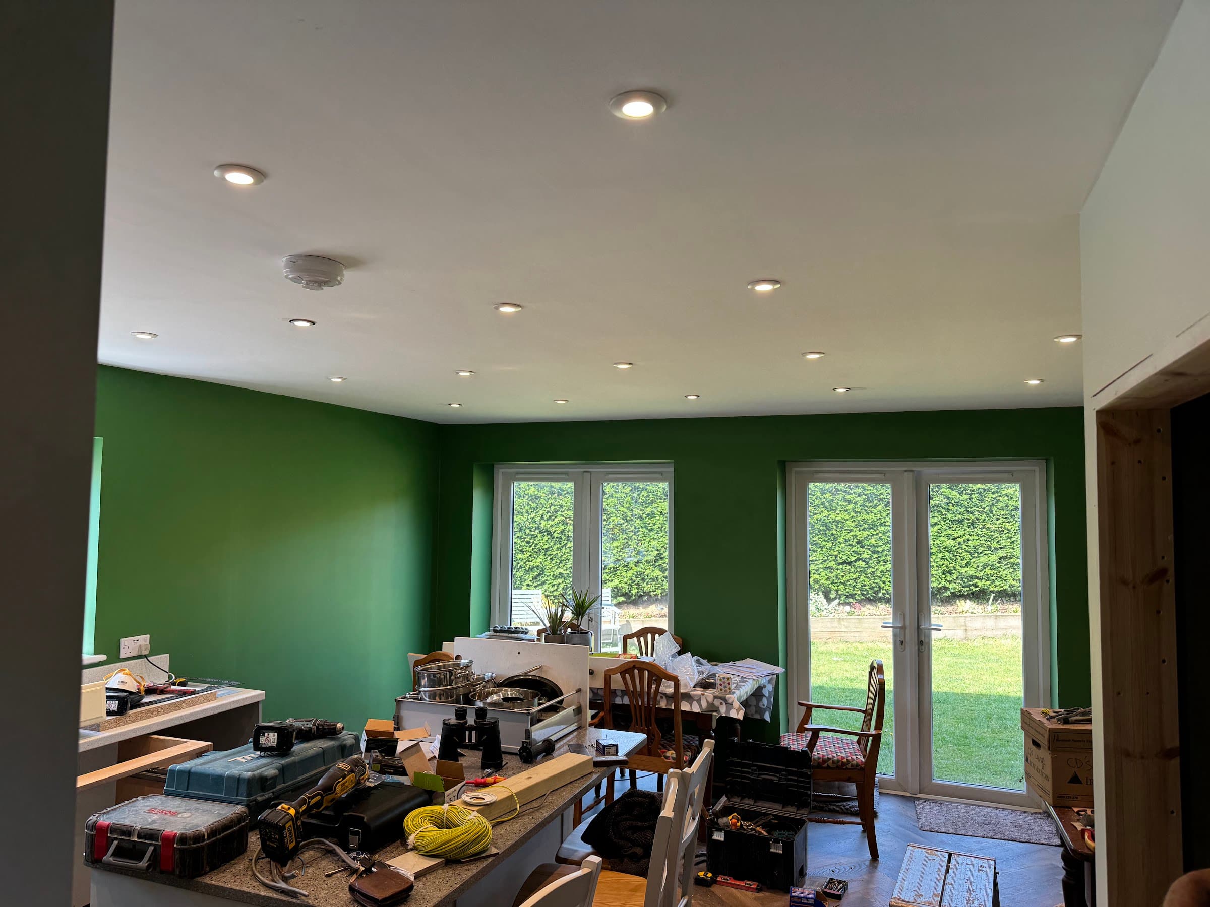 Completed kitchen with recessed downlights installed by Safeline